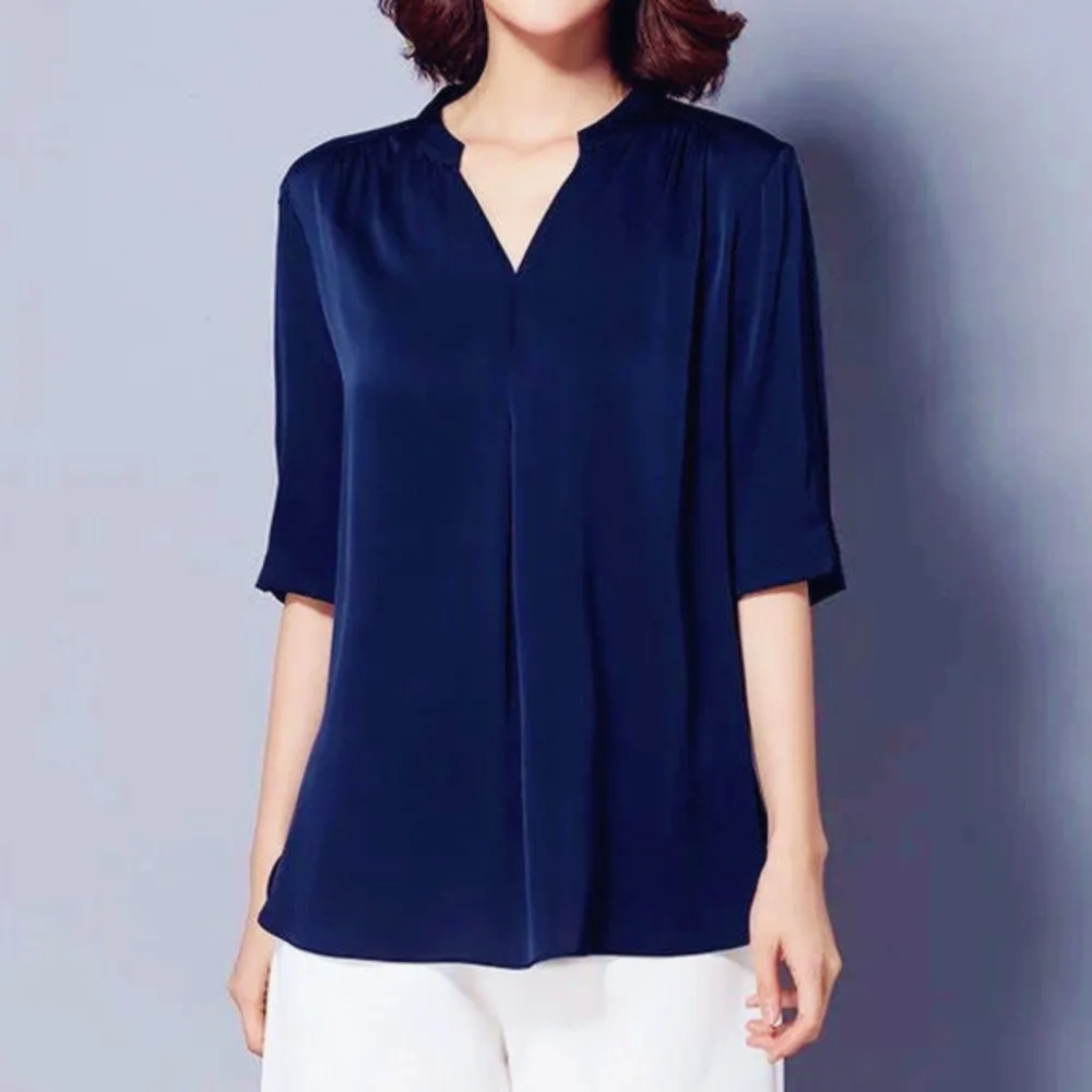 Chiffon Blouse Women 2019 Half Sleeve Shirt Summer V Neck White Vintage Tops Thin Plus Size Shein Office |