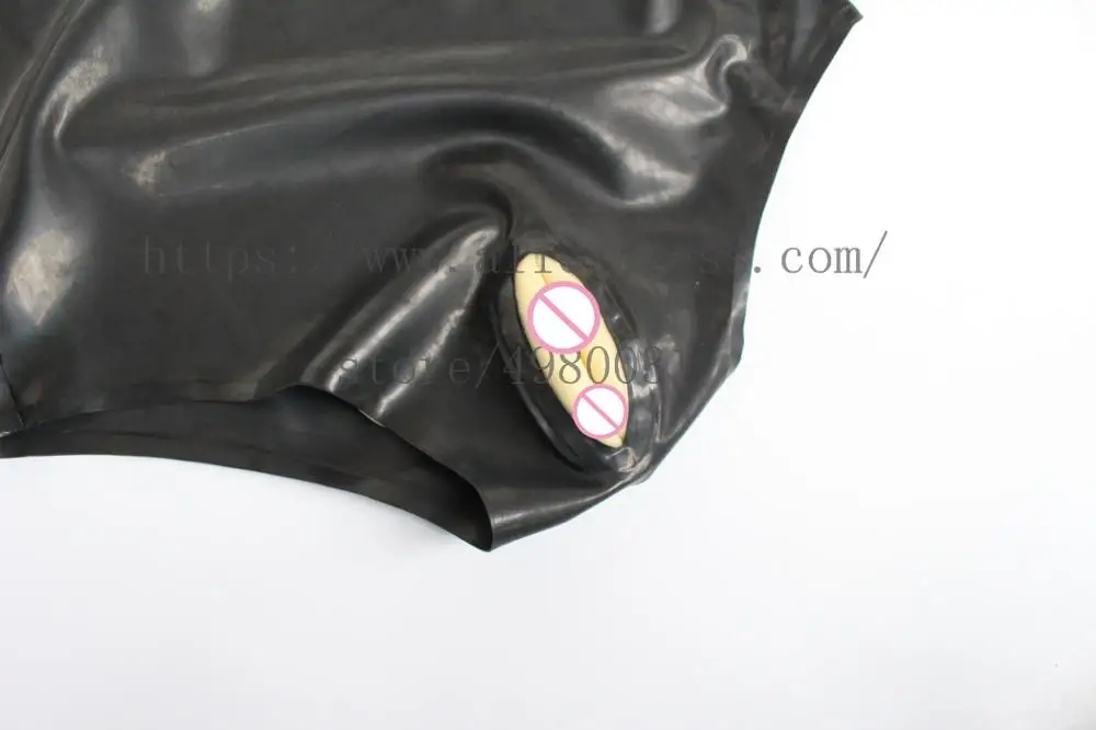 Sexy adult's latex bottoms high waisted erotic latex shorts condom in solid black color