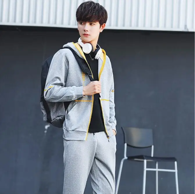 

Rlyaeiz New 2017 Spring Autumn Two Pieces Set Men's Tracksuits Zipper Hooded Hoodies + Pants Sportswear Casual Sporting Suit 3XL