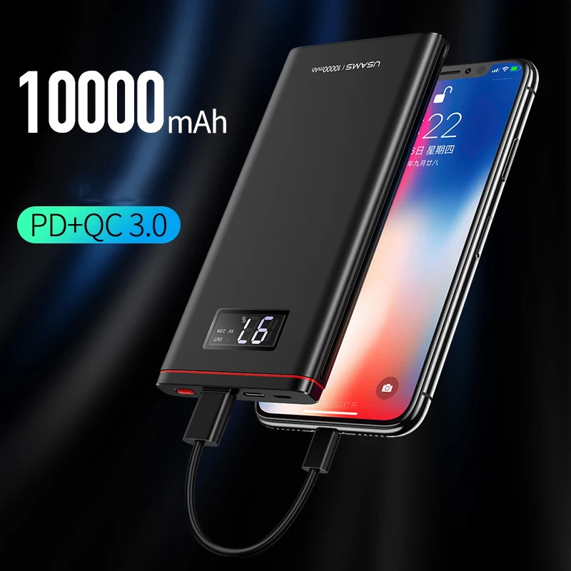 PD + QC 3 0 18 Вт Quick Charge power Bank 10000 мАч USAMS Dual USB lcd bank Внешняя батарея зарядное устройство