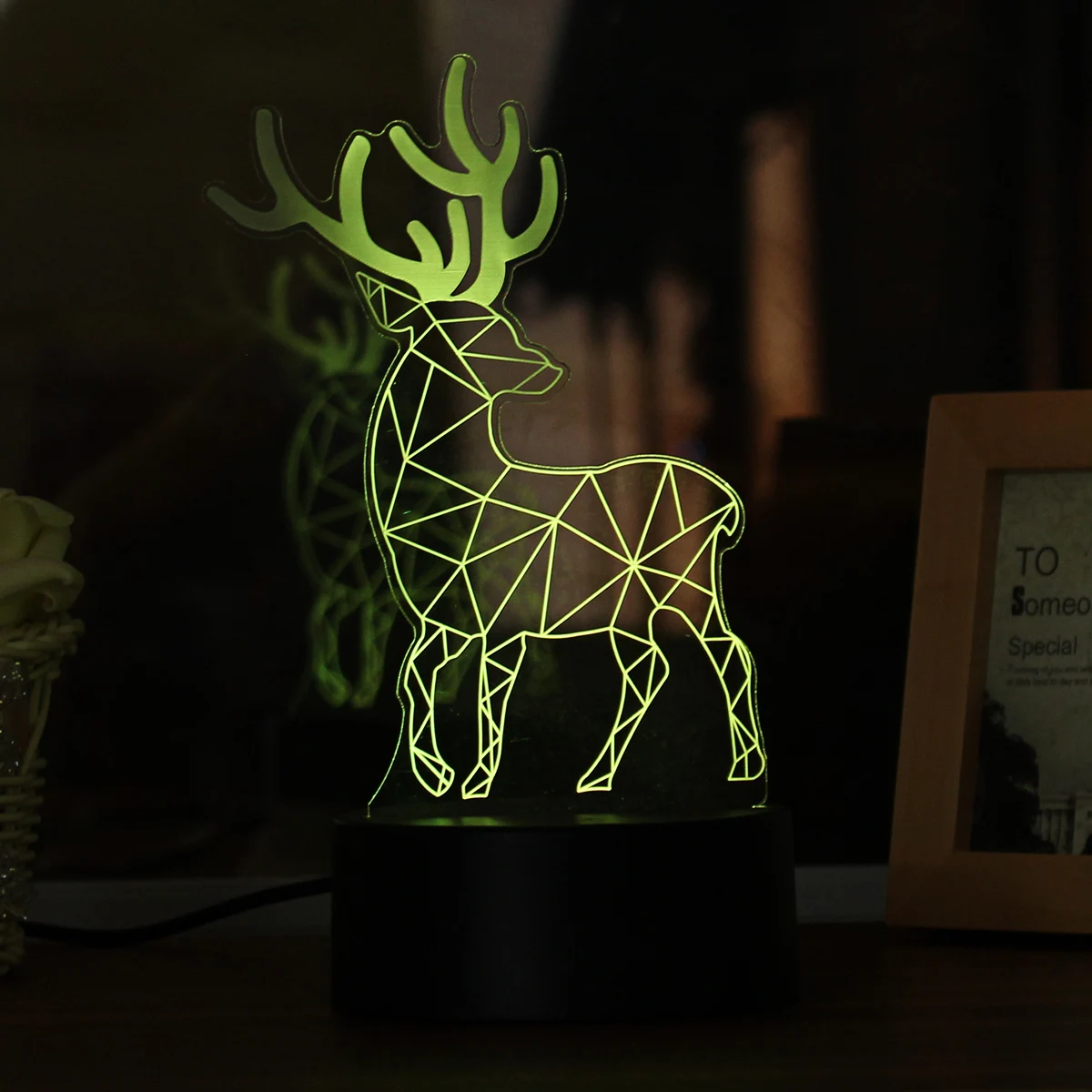 Deer 7 цветов акриловые 3D ночной Светильник Счастливого Рождества с изображением снеговика и Санта Рождественская елка лося светодиодный светильник декора для Спальня на ощупь включение/выключение светильника - Испускаемый цвет: Deer