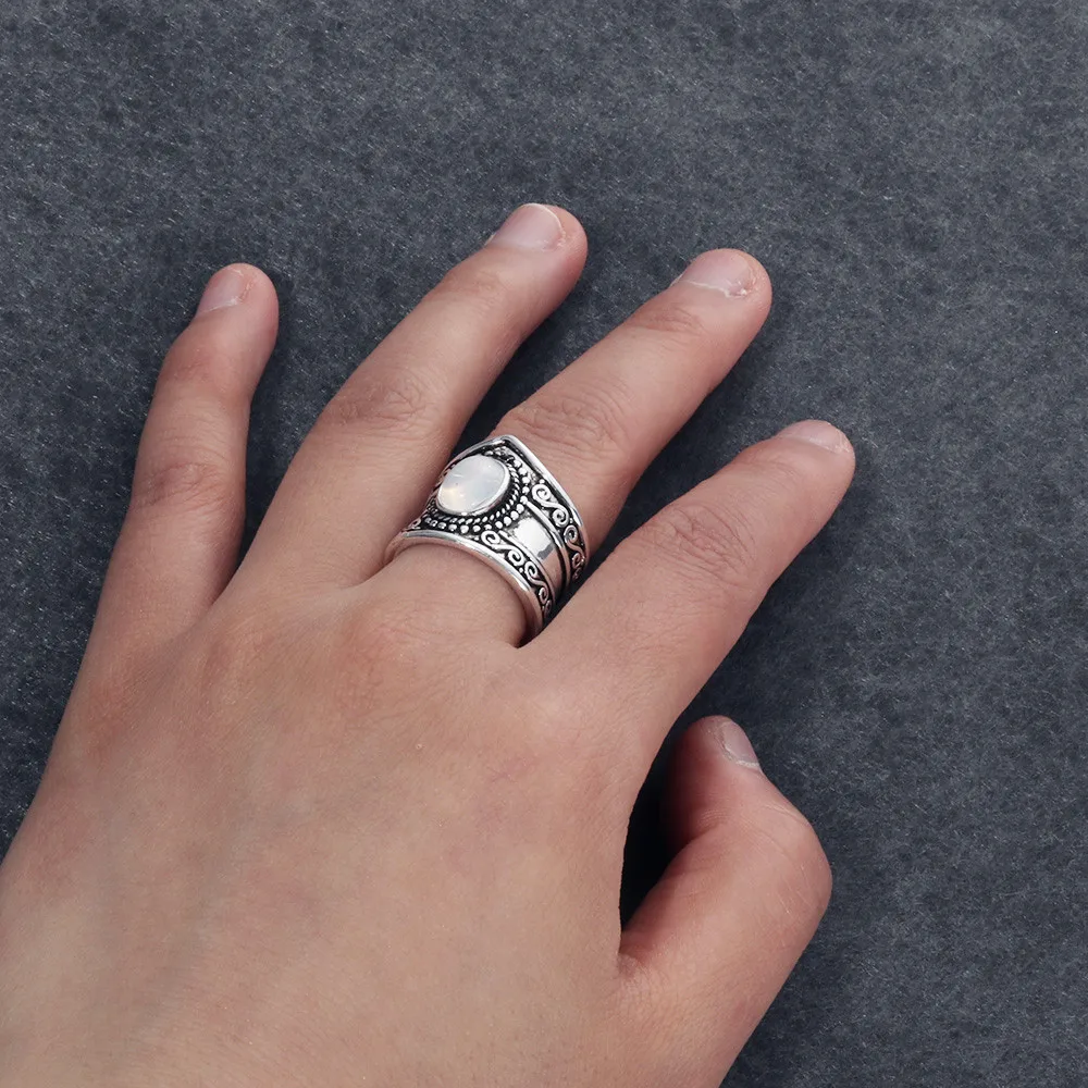 1 шт. Новые Античные тибетские кольца унисекс с черным радужным лунным камнем