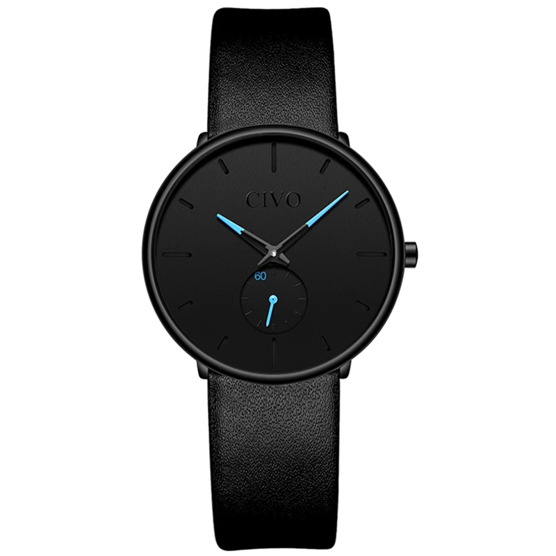 leather black CIVO модные роскошные женские часы женские ультра тонкие водонепроницаемые стальные сетчатые ремешок брендовые кварцевые наручные часы женские часы Reloj Mujer - Цвет: leather black