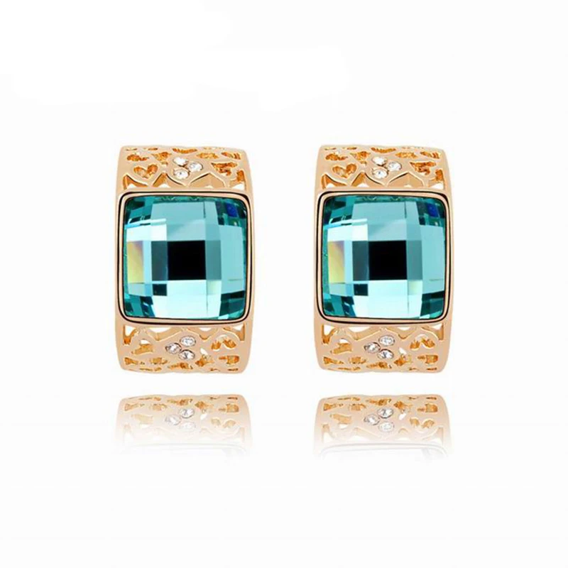 Vintage Hollow Out Rhinestone Stud Earrings For Women Classic Square Crystal Earring Trendy Luxury Party Fine Jewelry Brincos | Украшения и