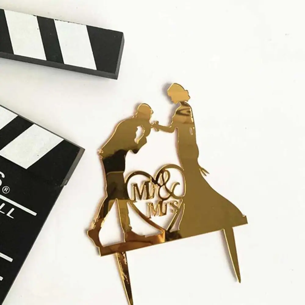 gold2 Свадебный торт Топпер Жених для невесты Mr Mrs Свадебные украшения акриловые черные золотые топперы для торта свадебные вечерние товары для взрослых сувениры - Цвет: gold2