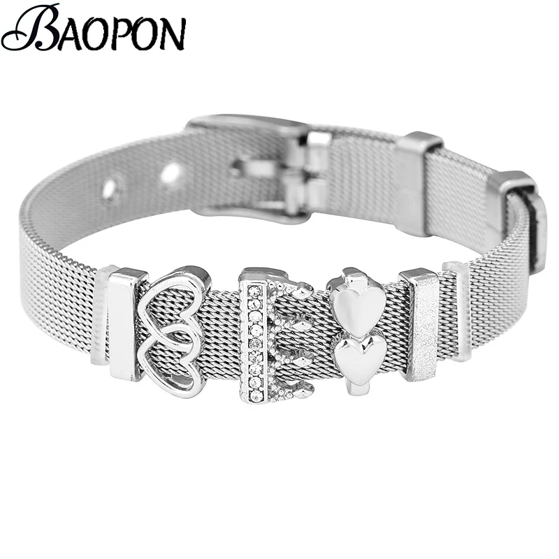 BAOPON розовый золотой серебряный цвет нержавеющая сталь сетка браслет с
