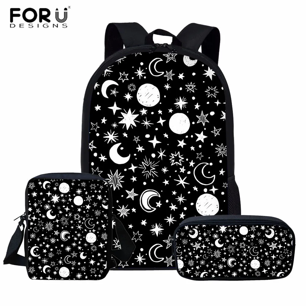 FORUDESIGNS/Классическая школьная сумка с принтом звезды/Луны для девочек, школьные сумки для учеников начальной школы, Детская сумка для книг, женский рюкзак для путешествий
