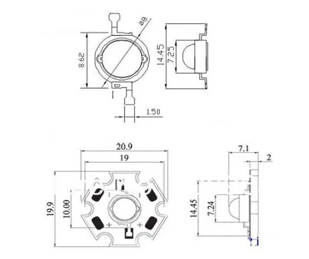 100 шт. 3 Вт Высокая мощность синий светодиодный излучатель 465-475nm 60lm с 20 мм Звезда