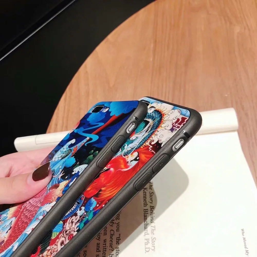 Чехол с 3D рельефом Koi Fish китайский дракон белый тигр чехол для Apple iPhone X XS XR TPU