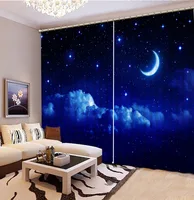 Night sky, moon, white clouds bedroom window 3d curtain Home Decoration