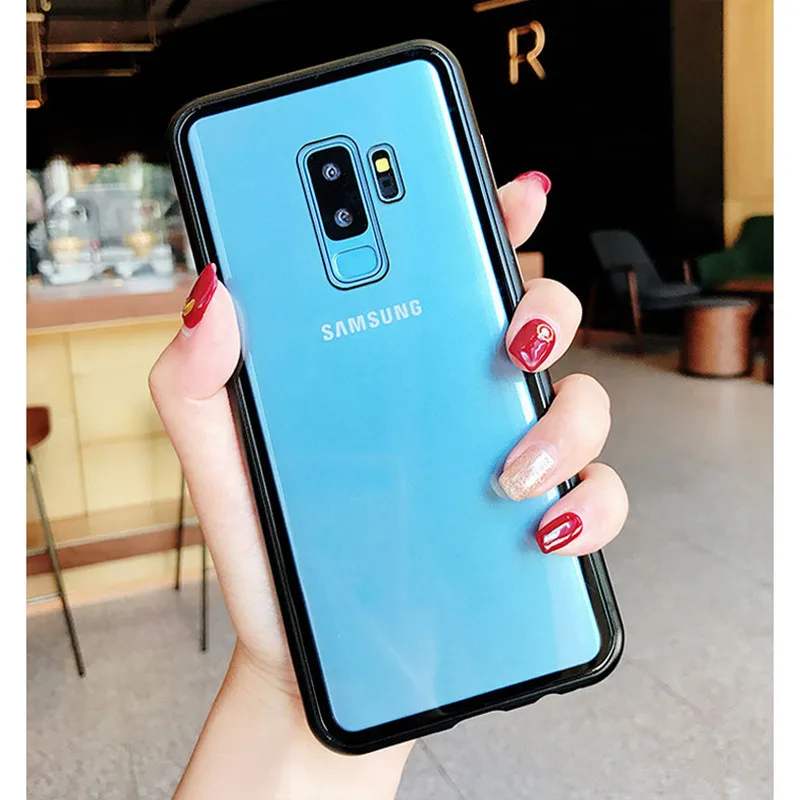 Прозрачный Магнитный Флип-кейс из закаленного стекла для samsung S9 S8 Plus S7 Edge Note8 9 Алюминиевый металлический адсорбционный телефон Аксессуары