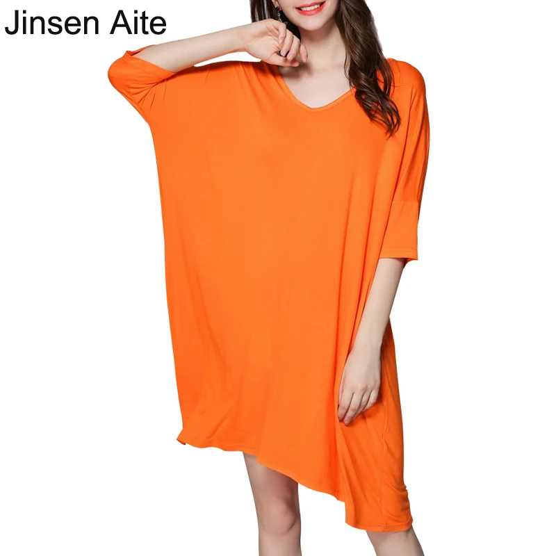 

Jinsen Aite Summer New 2019 Modal Women Nightgowns&Sleepshirts V-Neck Solid Short Sleeve Casual Chemise De Nuit Nightwear 1850