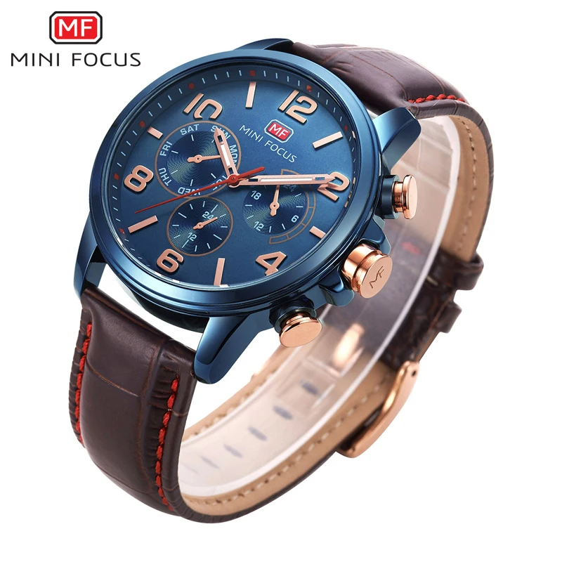 Мини фокус кожаный ремешок Для мужчин часы кварцевые Повседневное мужские