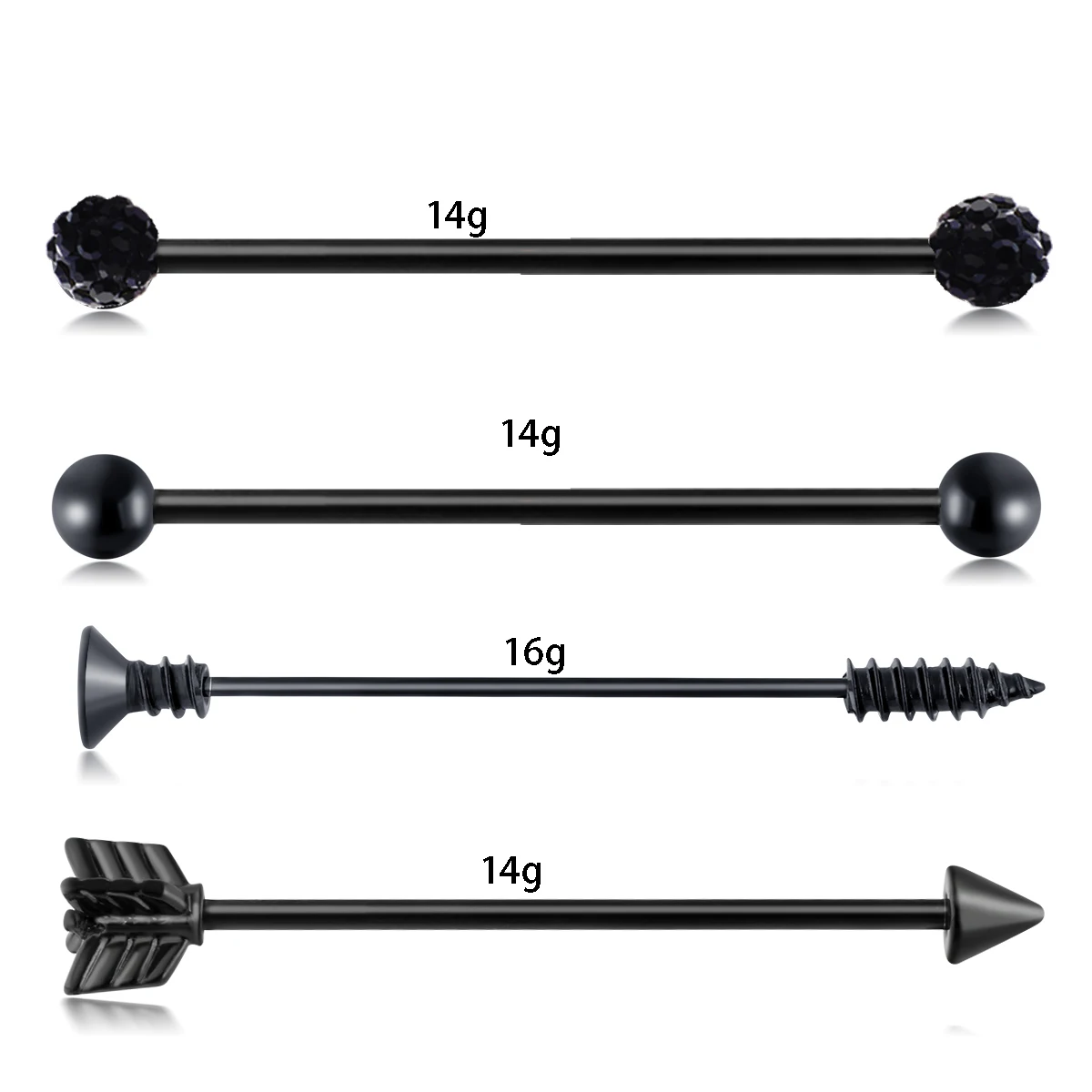 4pcs black TIANCIFBYJS промышленные серьги-гантели из нержавеющей стали с винтовым ушным хрящом Tragus Helix-Conch пирсинг ювелирные изделия 14 г - Окраска металла: 4pcs black