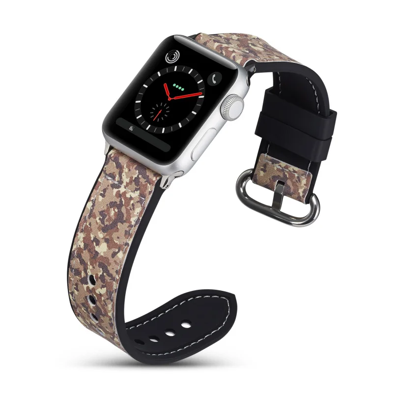Модный ремешок для наручных часов для часов Apple Watch 5 4 3 2 1 серия специальный ремешок из натуральной кожи Камуфляж силикагель ремешок для часов