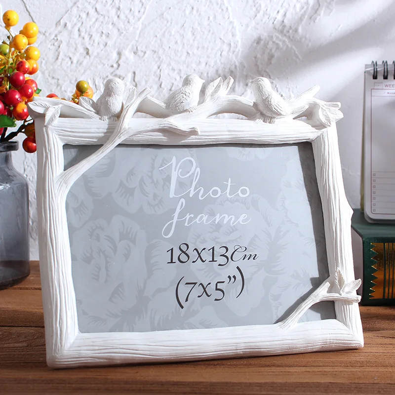 White Horizontal Ретро Смола птица фоторамка для творчества старинные ремесла Птицы Дерево картина рамка Свадьба домашняя комната Настольный Декор украшения подарки - Цвет: White Horizontal