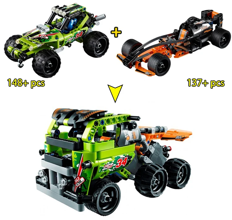 Обновленная Совместимость Legoed Technic Trucks Pull Back Racer Car Moto Набор строительных блоков F1