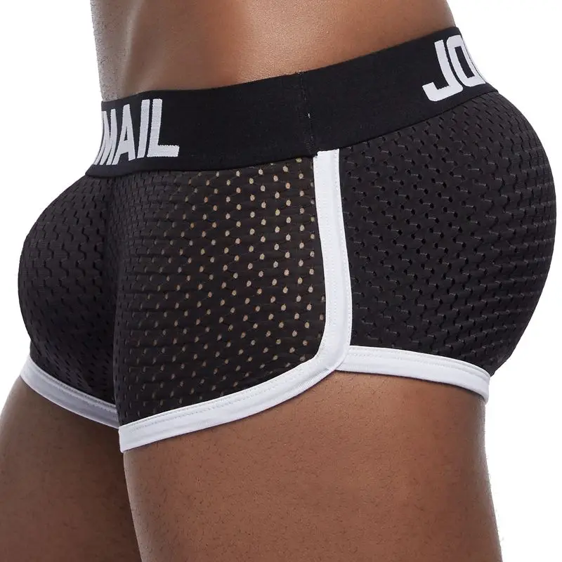 JOCKMAIL, дышащая сетка, увеличивающая рост, мягкие бедра, сексуальные боксеры, мужское нижнее белье, съемные, увеличивающие, для мужчин, t, две накладки на ягодицы и гей, накладка на пенис - Цвет: Mesh black