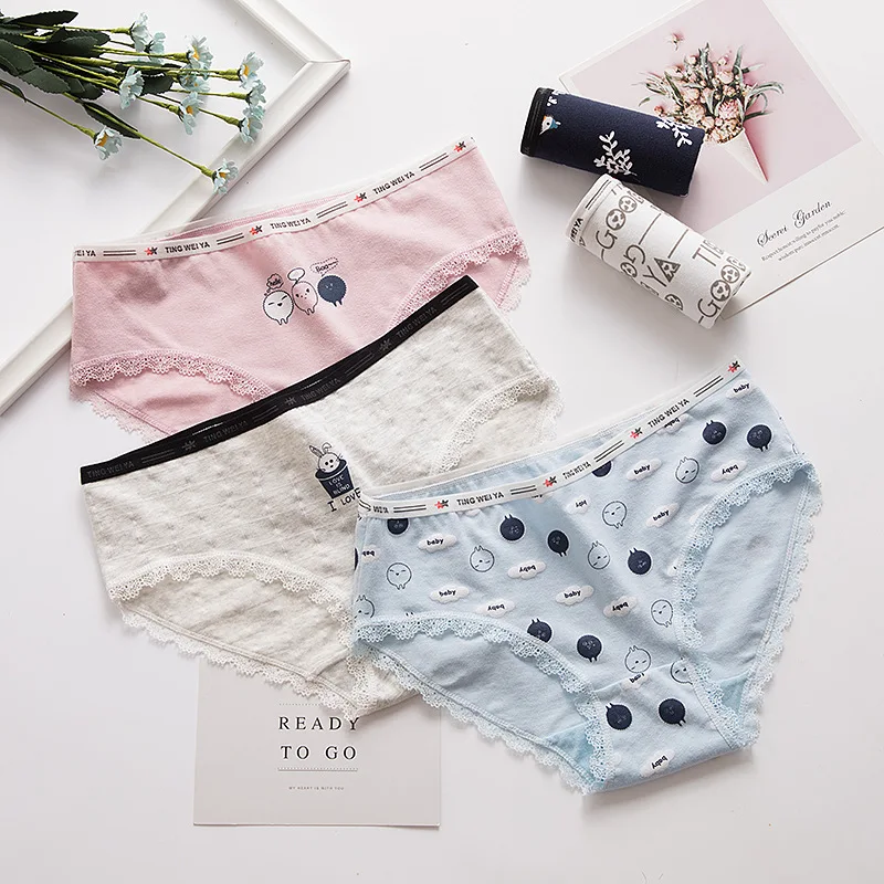 Трусы подростковые для девочек кружевные хлопковые трусы с принтом нижнее белье