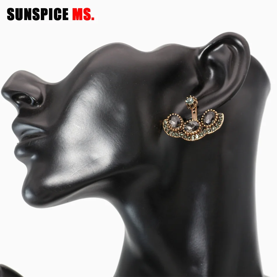SUNSPICE MS Винтаж Серый Кристалл женские серьги с подвесками круглые бусины античное золото цвет индийские ювелирные изделия бохо Мода свадьба bijoux