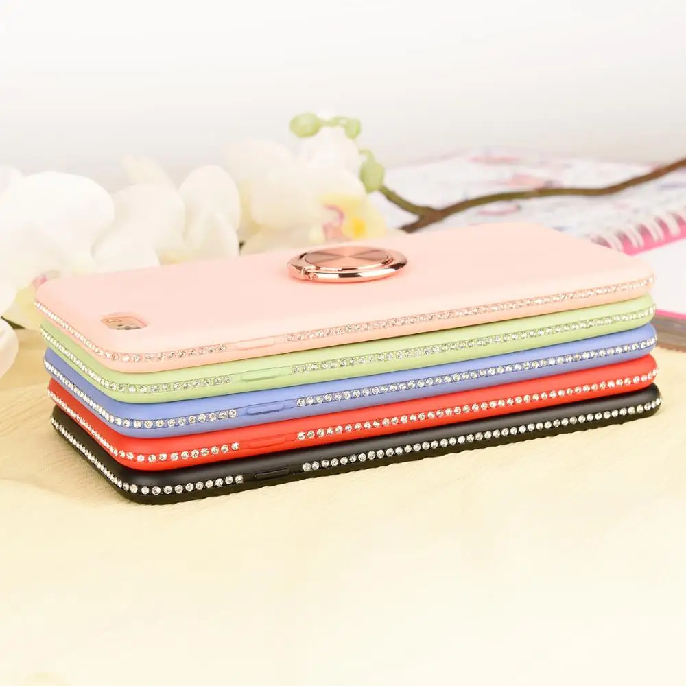 Luxury Diamond Candy Color Silicone Soft Case For iPhone 7 8 Plus XR XS MAX X 6 6S With Ring Stand Cover Fundas Shell |