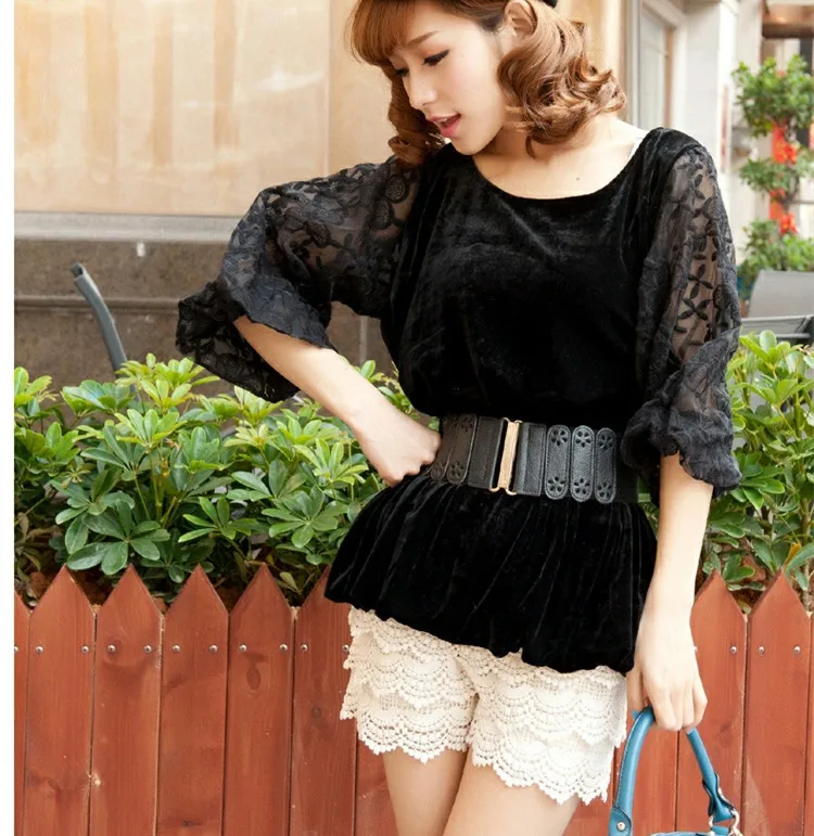 Лето 2014 женская вязаная кружевная юбка шорты сексуальные черные белые женские