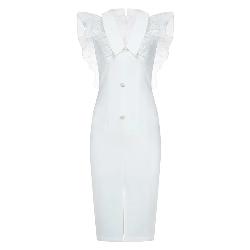 Женское офисное платье Max Spri белое однотонное шифоновое с v-образным вырезом и