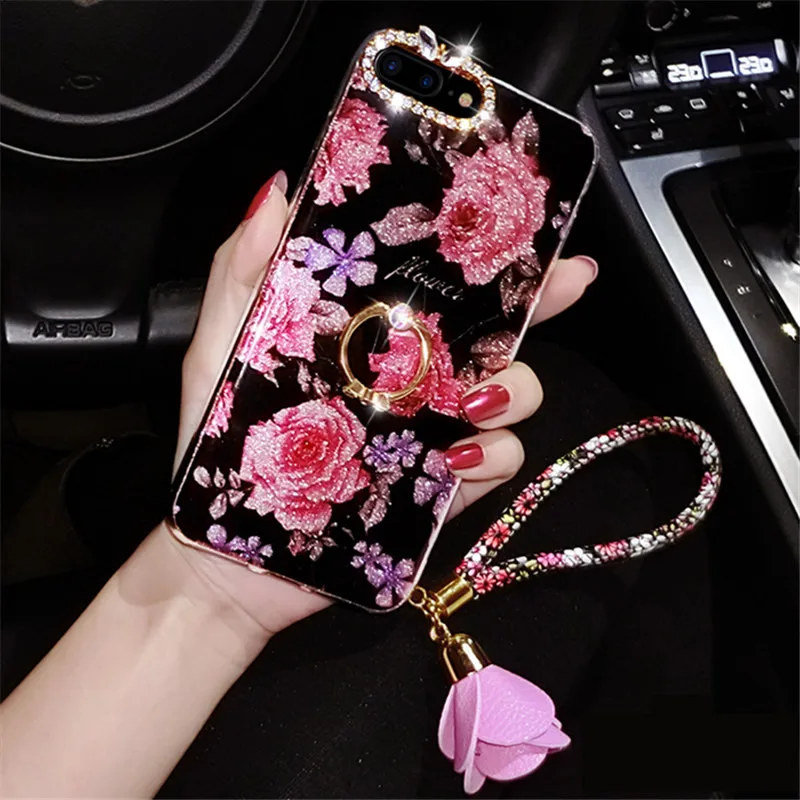 Для iPhone 7 8 Plus X роскошный модный Блестящий ретро розовый шнурок для цветов чехол