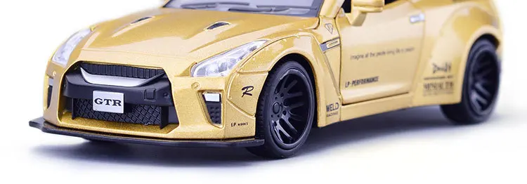 1:32 GTR, модель спортивного автомобиля, литая под давлением, имитация металлического сплава, оттягивающие назад Автомобили, огни, игрушки для детей, подарки для детей