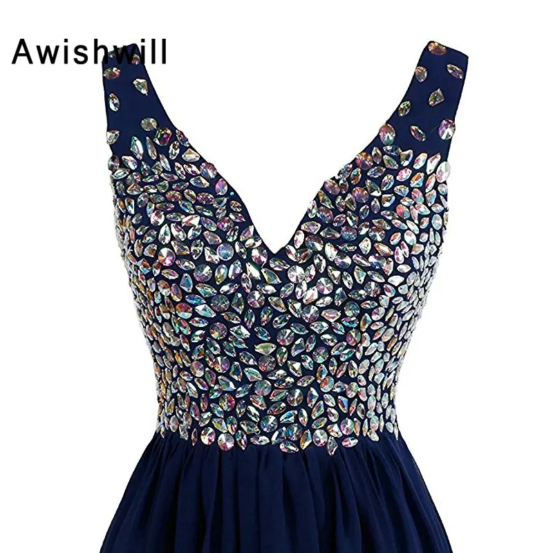 New Fashion A-Line V-neck Floor Length Chiffon With Beads Long Evening Dresses 2020 Sleeveless Sexy Party Prom Open Back | Свадьбы и