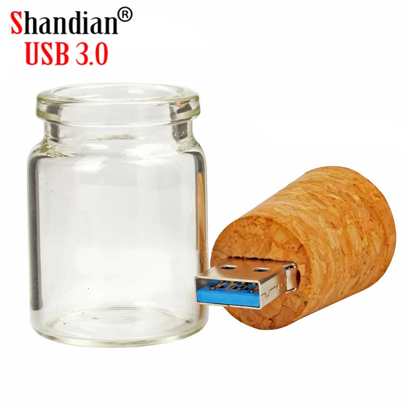 SHANDIAN USB 3,0,, стеклянная бутылка+ деревянная коробка, внешний накопитель, 4 ГБ, 8 ГБ, 16 ГБ, 32 ГБ, 64 ГБ(более 10 шт., бесплатный логотип