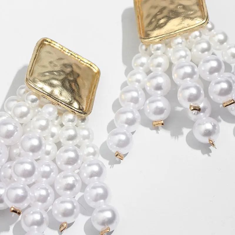 JUST FEEL Simulated Pearl Tassel Earrings Women Round Circle Gold Color Drop Dangle Wedding Bridal Party Indian Jewelry | Украшения и