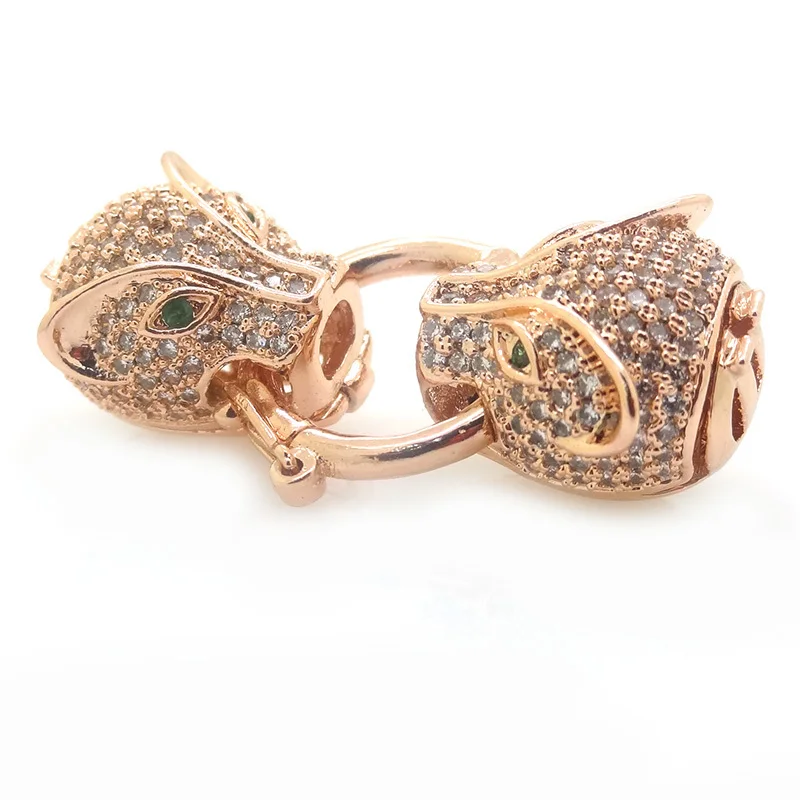 Подвески с зеленым глазом Двойные застежки в форме головы леопарда инкрустацией