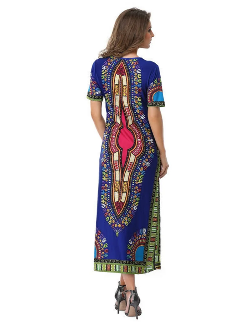 Макси платье Лето Винтаж бохо Новинка 2017 года модные пикантные короткий рукав