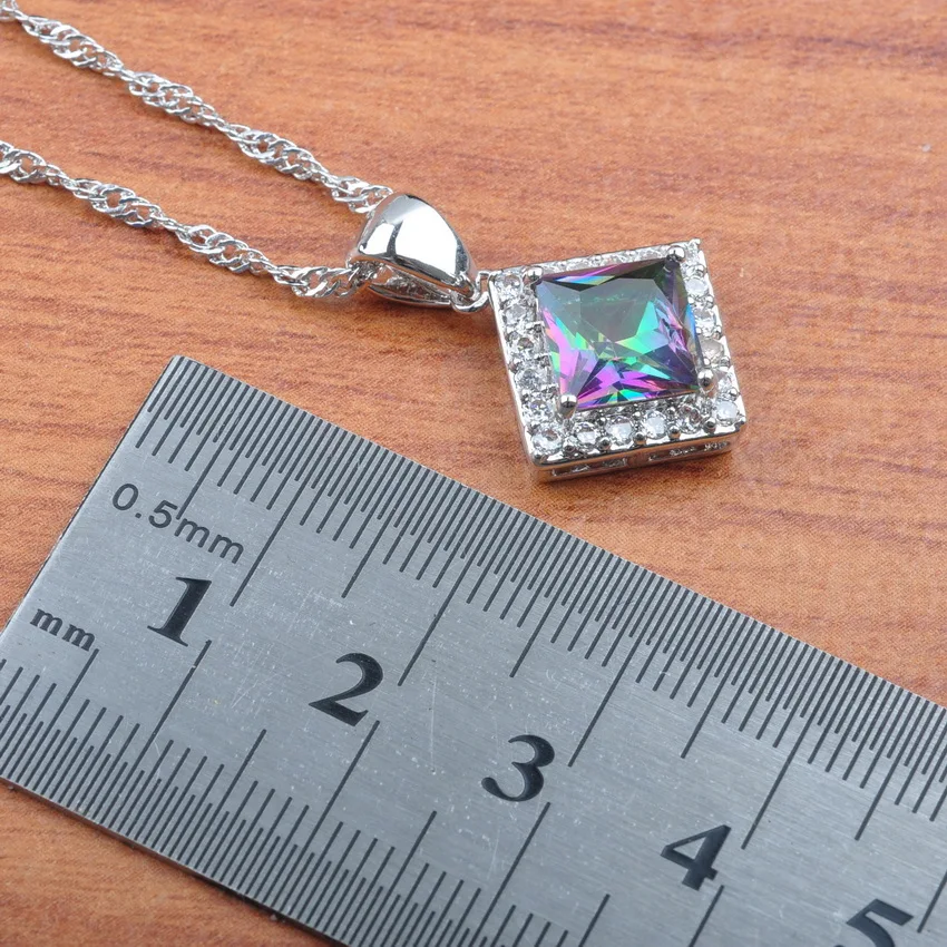 Мистический Радужный Цирконий ювелирный набор серебряный цвет для женщин серьги