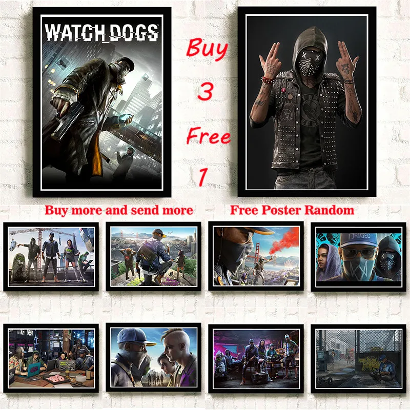Watch Dogs бумажные плакаты с покрытием, игра, домашний интерьер, украшение, рисунок, ядро, наклейки на стену, бескаркасные