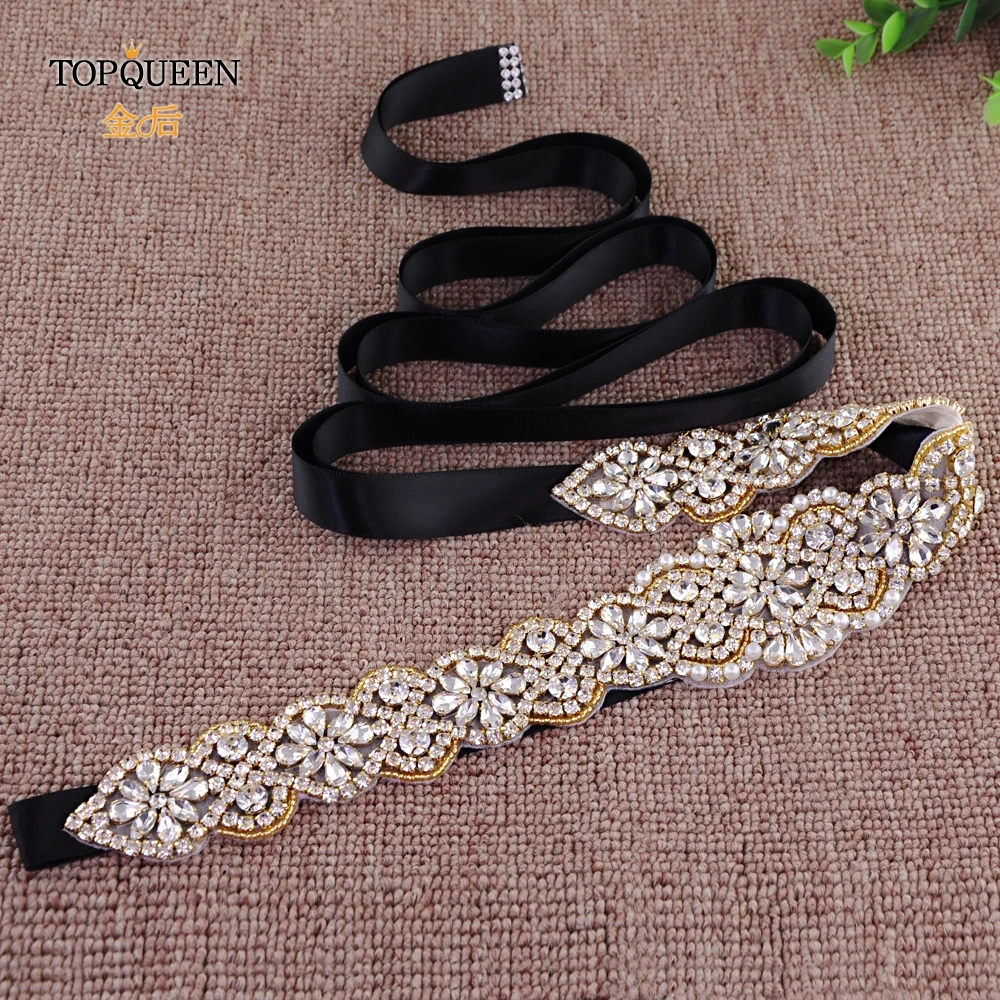 TOPQUEEN S161B-G, Быстрая, свадебные Стразы, бриллианты, бисер, пояс, свадебные золотые стразы, пояс из бисера, ремни для платьев