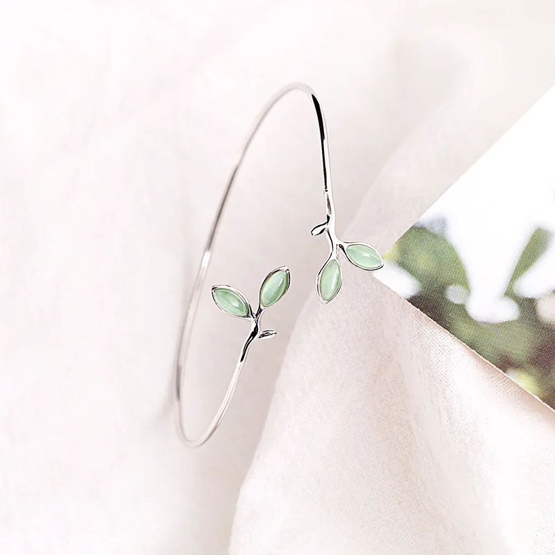 Зеленый бутон браслет 100% Стерлинговое Серебро 925 пробы ювелирные изделия