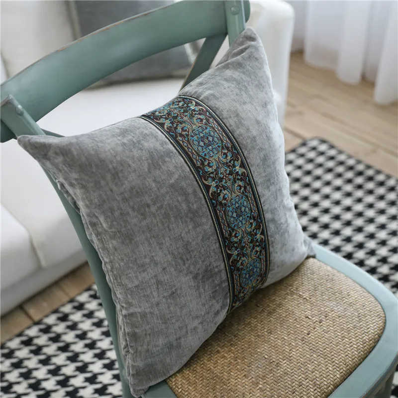 Двухсторонняя бархатная вышитая серая Скандинавская искусственная Подушка