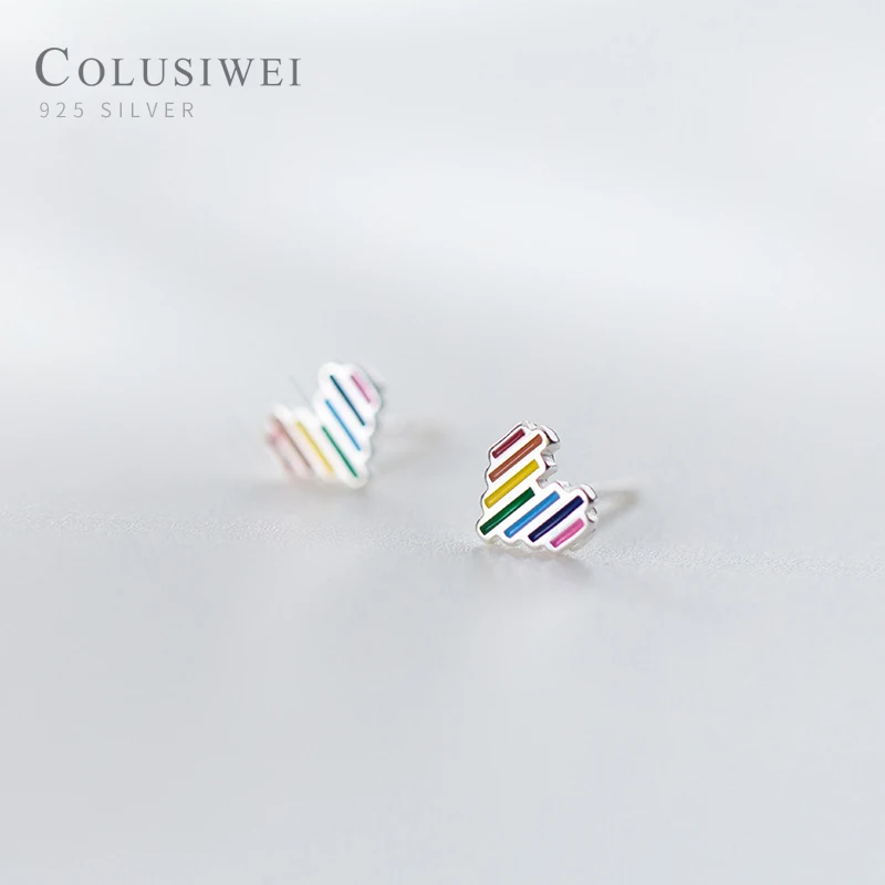 Colusiwei красочные серьги-гвоздики в форме сердца для женщин Аутентичные стерлингового серебра 925 пробы модные радужные уши Дети девушки подарок ювелирные изделия