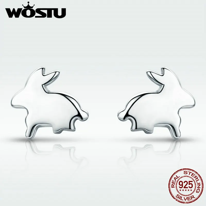 WOSTU горячая Распродажа 925 пробы серебряные женские зимние домашние тапочки с милыми кроличьими серьги-гвоздики с животными для Для женщин девушка серебряные ювелирные изделия Brincos подарок CQE294