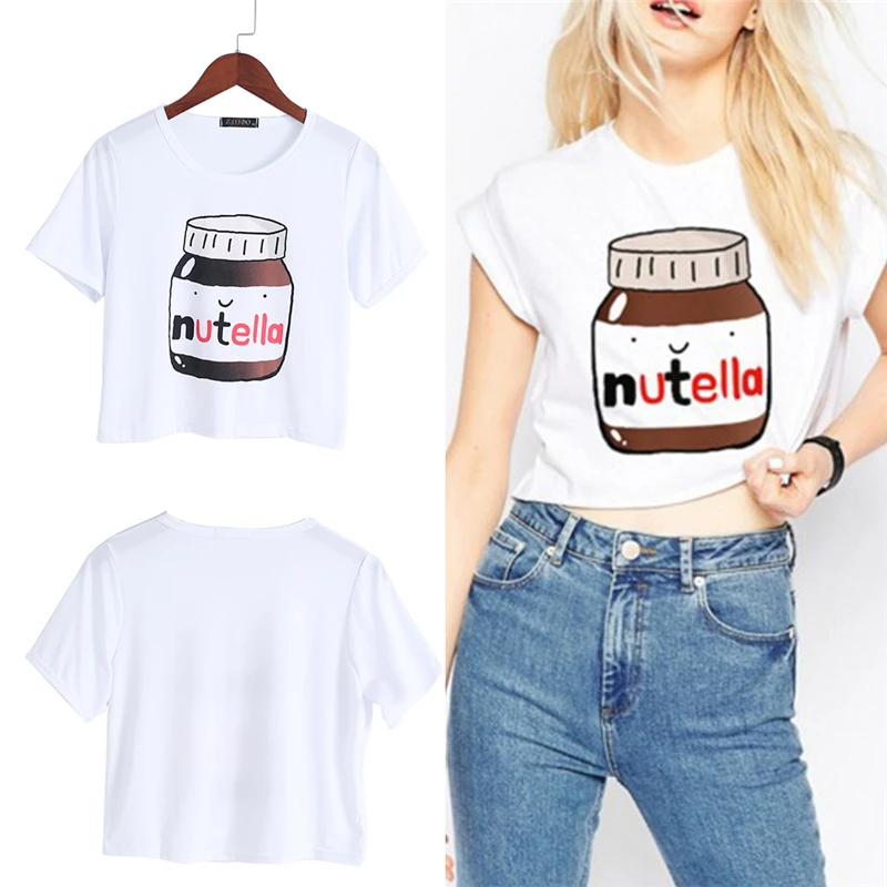 Женская футболка с принтом Nutella белая для фитнеса в стиле Харадзюку лето