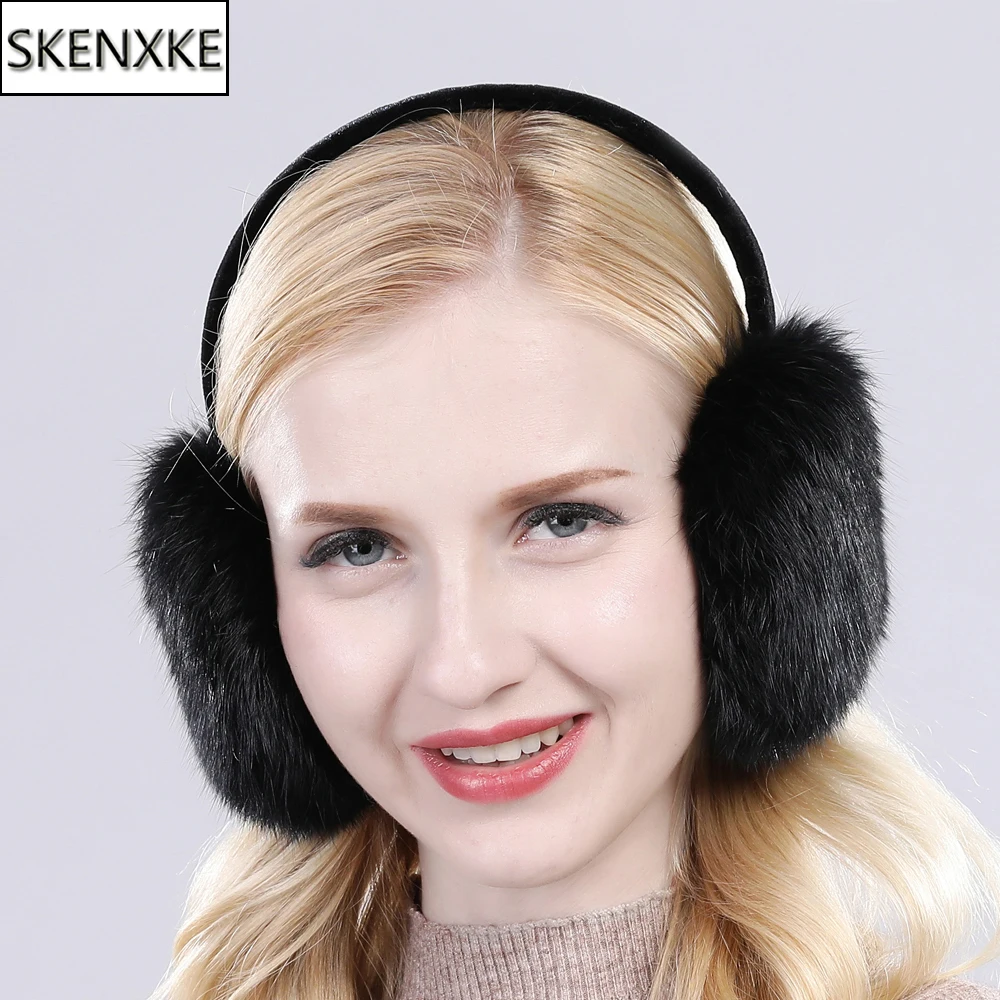 Модные модные зимние наушники из натурального кроличьего меха женские теплые