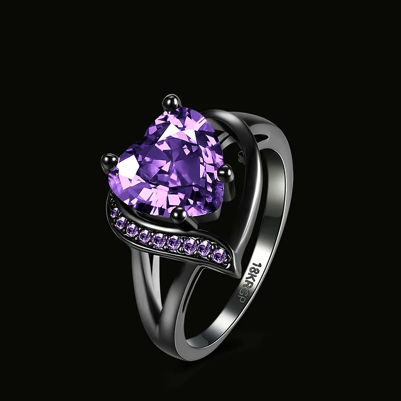 Модные кольца с черным золотом для женщин милое кольцо в форме сердца фиолетовым