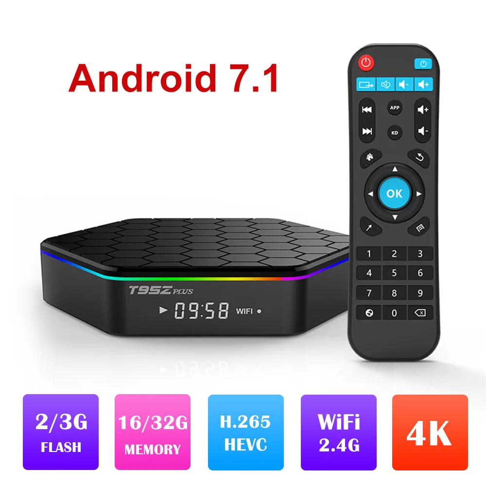 T95Z Plus Смарт ТВ приставка 2 ГБ/16 ГБ 3 Гб/32 ГБ RK3328 Восьмиядерный Android 7,1 медиаплеер 2,4G/5G WiFi BT4.0 4K семейная приставка