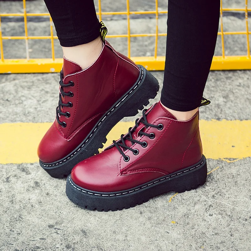 2018 Autumn winter new Martin boots female British style leather strap student high shoes women cotton | Обувь