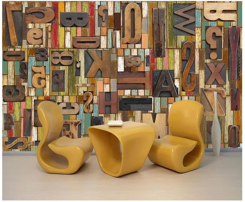 Пользовательские 3d фото обои настенные фрески Деревянный Алфавит фон кафе бар