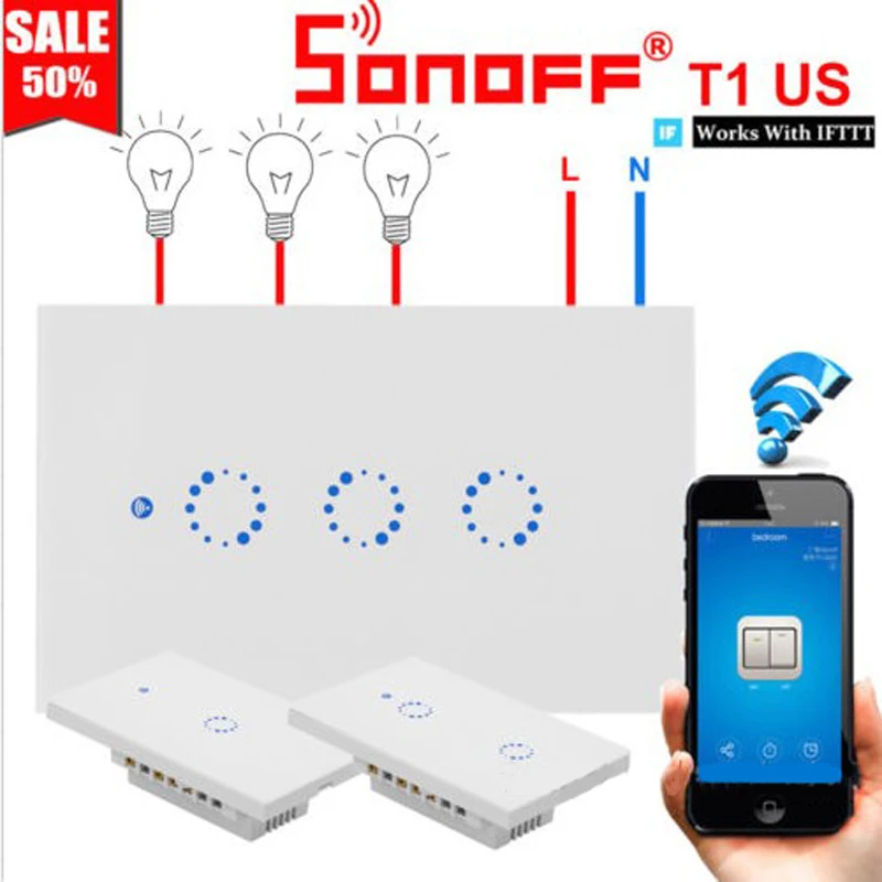 Настенный выключатель Sonoff T1 с поддержкой Wi-Fi и управлением через приложение |