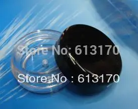 

3g plastic empty cream jar face care cosmetic Container mini sample jar clear nail art powder jar balck cap free shipping