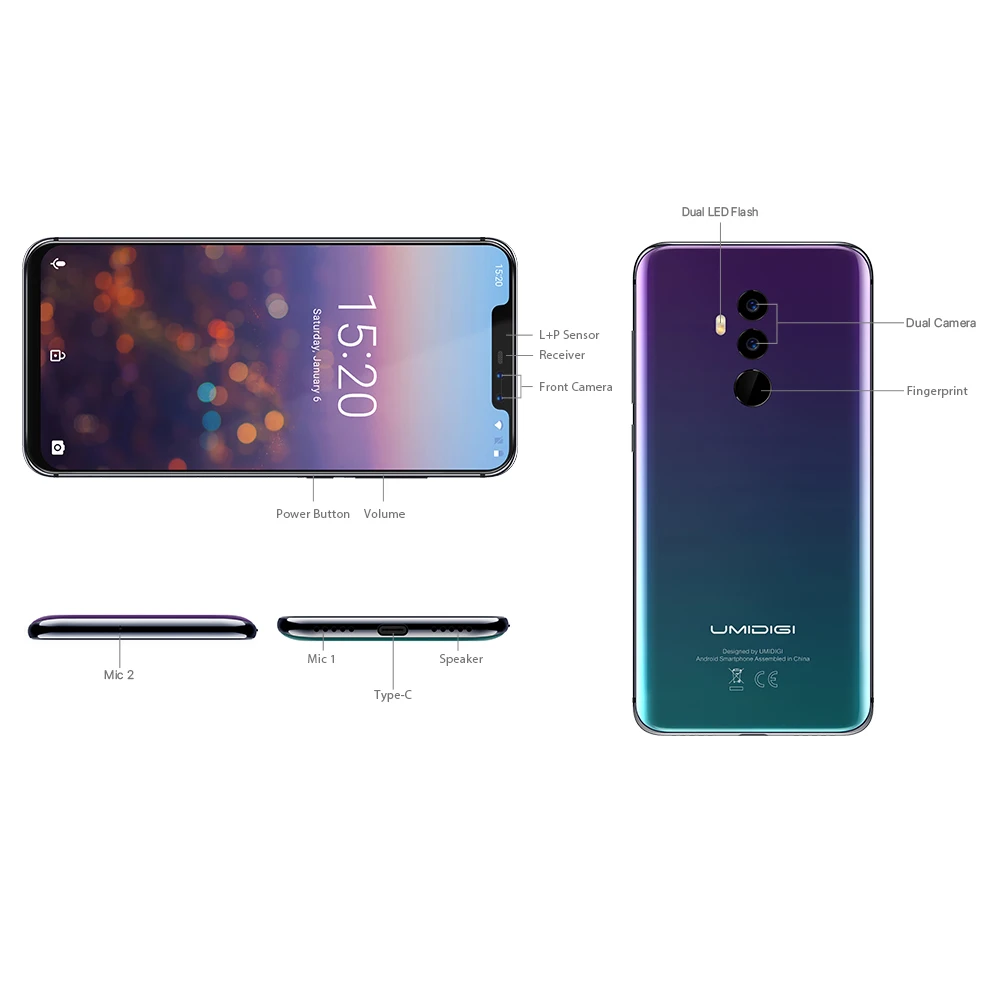 UMIDIGI Z2 Pro 6 2 &quotполный экран смартфон Android 8 1 ГБ + 128 Helio P60 16MP Quad линзы 4G NFC LTE